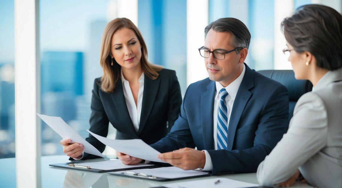 A white collar crime lawyer in Arizona consults with clients and reviews legal documents