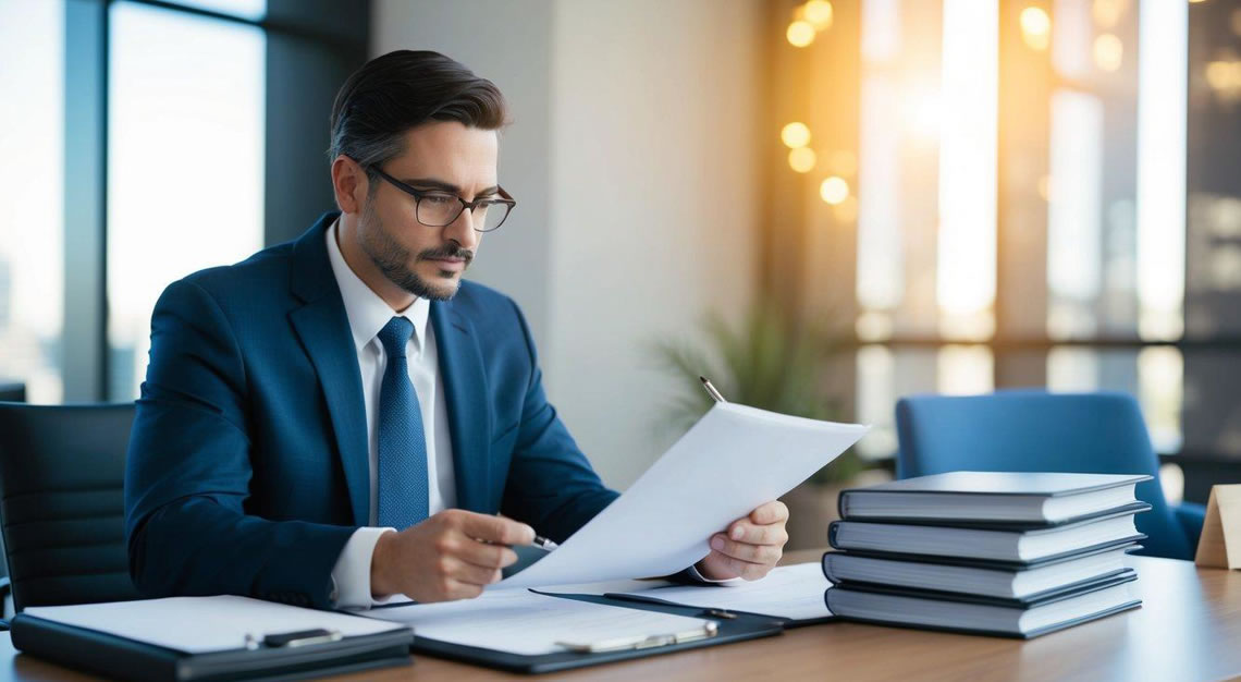 A white collar crime lawyer in Arizona reviews legal documents and prepares for court cases